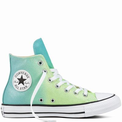 Converse Chuck Taylor All Star Ombre Metallic High Tops Mens - Green/Light Turquoise Shoes (301HATKI)
